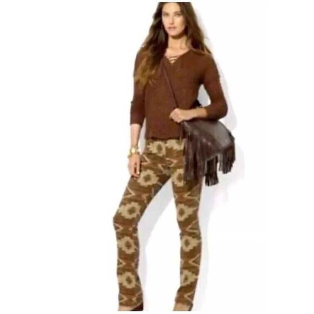 Ralph‎ Lauren Jean Co. Brown Aztec Southwestern Print Straight Denim Sz 2